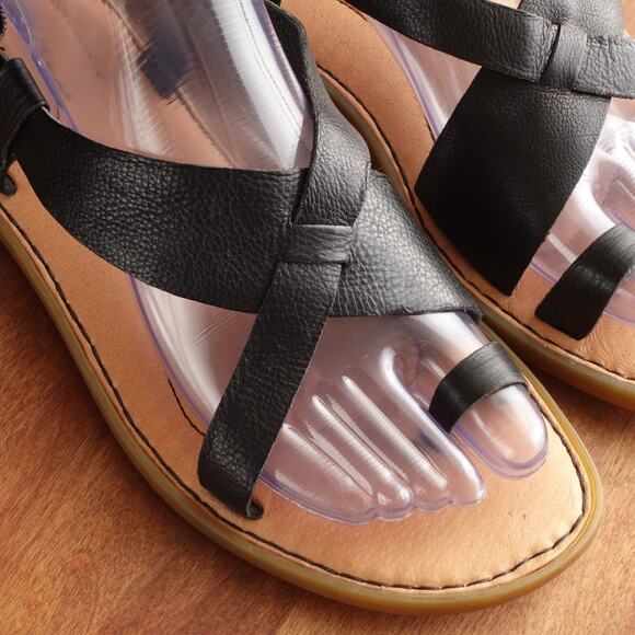 Born Sandals Womens SZ 8M BLK Inya Toe Loop Leather Boho Minimalist Flat Shoes - Picture 4 of 15